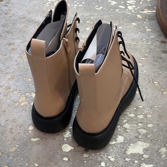 Cream and Black Lace Up Combat Boots - Picture 5 of 5